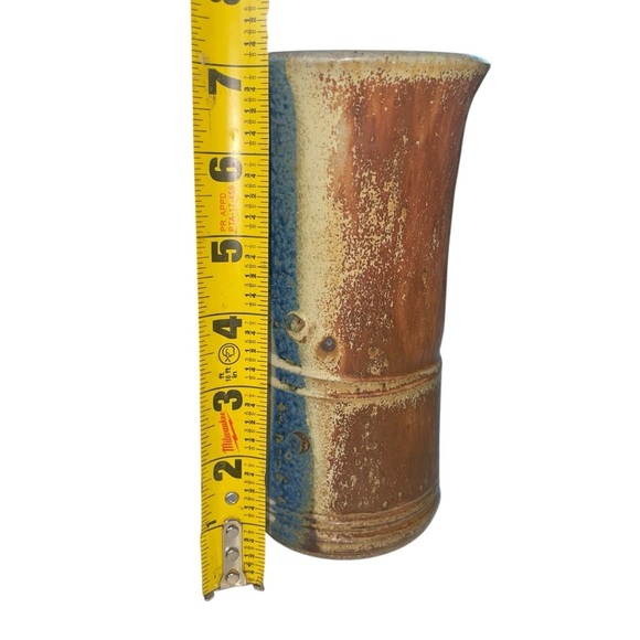 Handmade Vintage Scandinavian Rustic Ceramic Vase – Brown & Blue Glazed Pottery - Picture 12 of 14